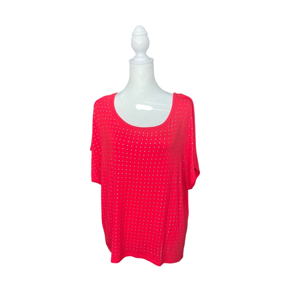 Metaphor Womens Red Studded Heatseal Scoop Neck Short Sleeve Top Size L NWT
